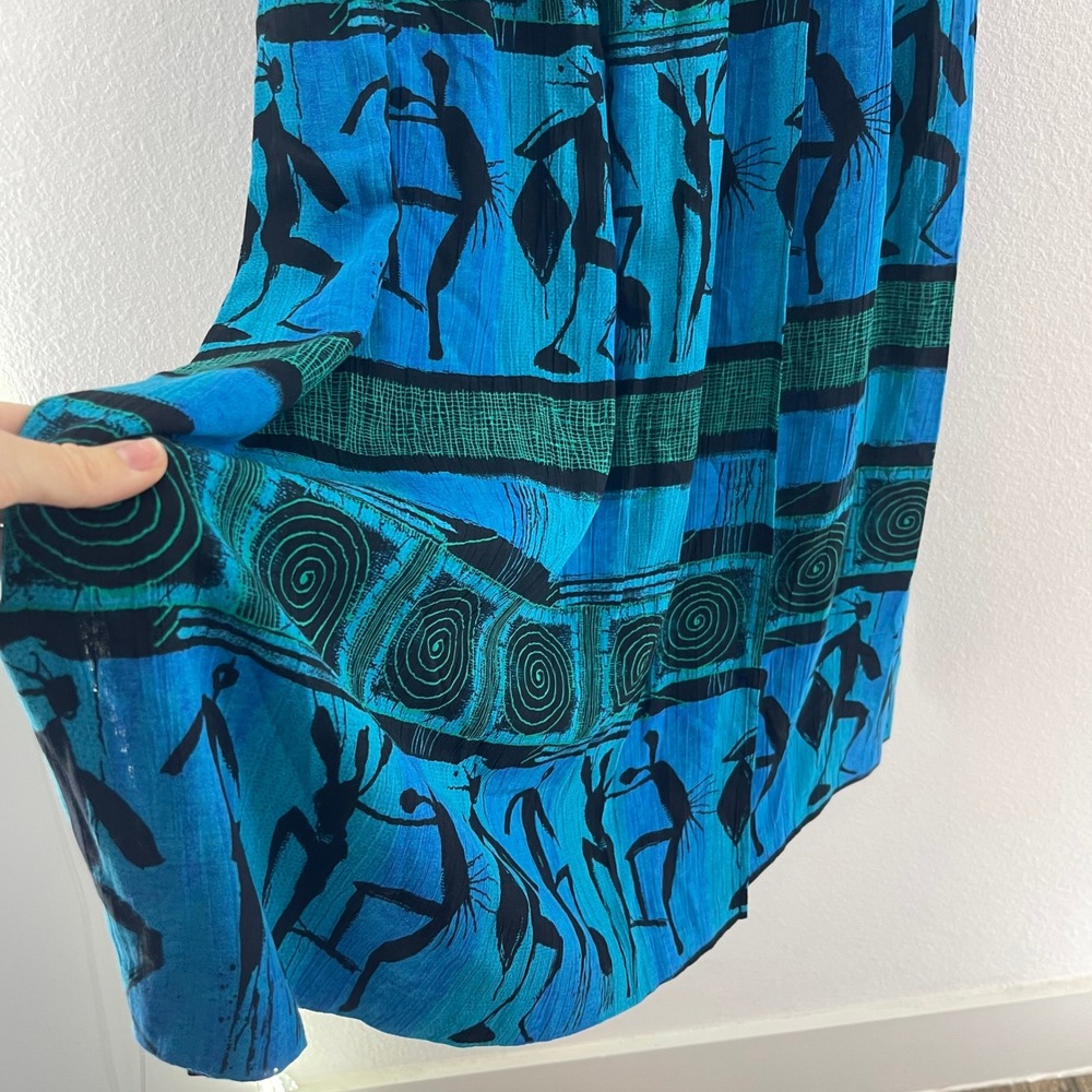 Vintage 90s Tribal Print Maxi Skirt African Dancer Boho Festival Drape Faux Wrap - Picture 2 of 11